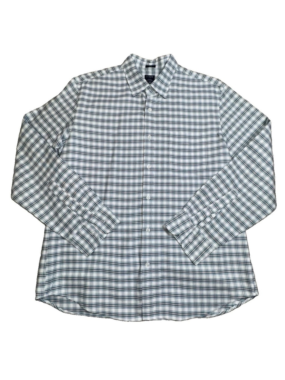 J.Crew Flex Oxford Shirt Mens XL Slim Fit Plaid Green Pink Long Sleeve Button Up